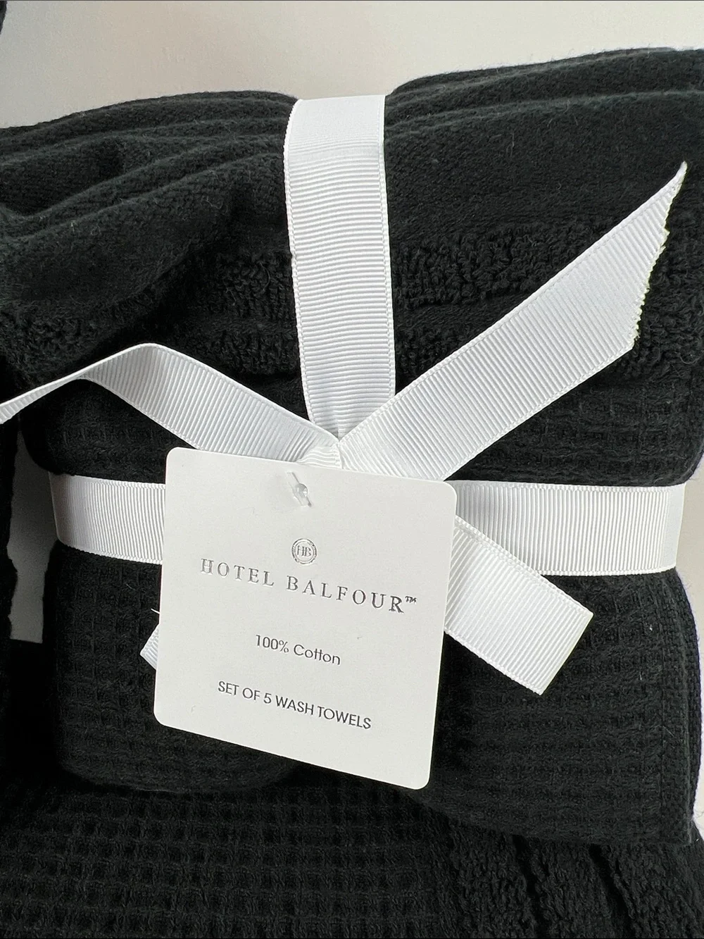Hotel Balfour Bath Towel Set Black Waffle Texture Quick Dry Cotton Set of 9 NEW